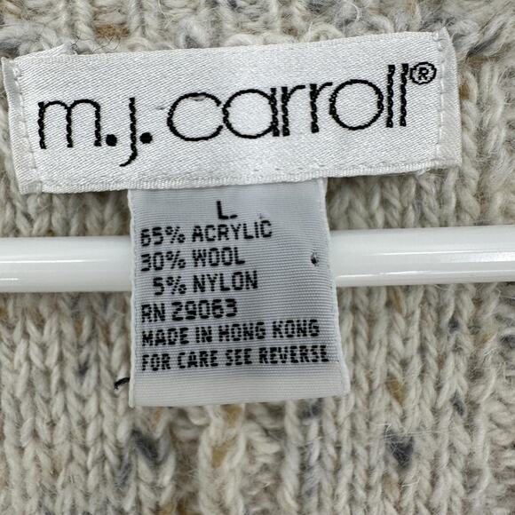 MJ Carroll Sweater Mens Large Beige Cable Knit Button Front Cardigan Hong Kong - Picture 7 of 12